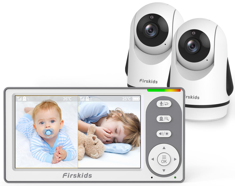 Firskids split-screen 2-camera display for multi-room monitoring