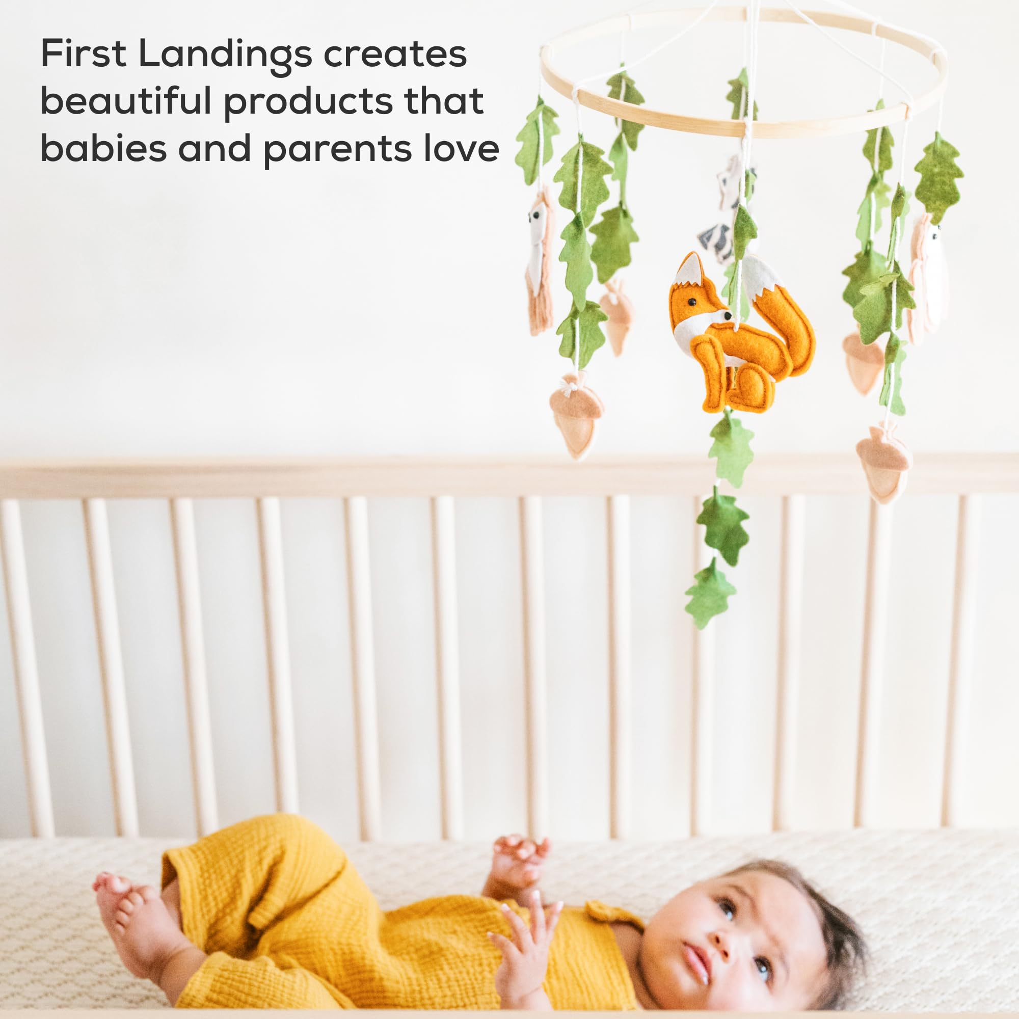First Landings forest mobile in-room — versatile woodland accent for nursery.
