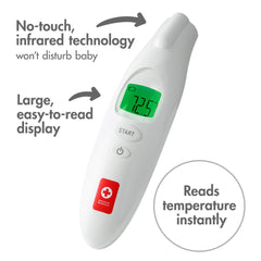 The First Years American Red Cross forehead thermometer in use for adults and kids.