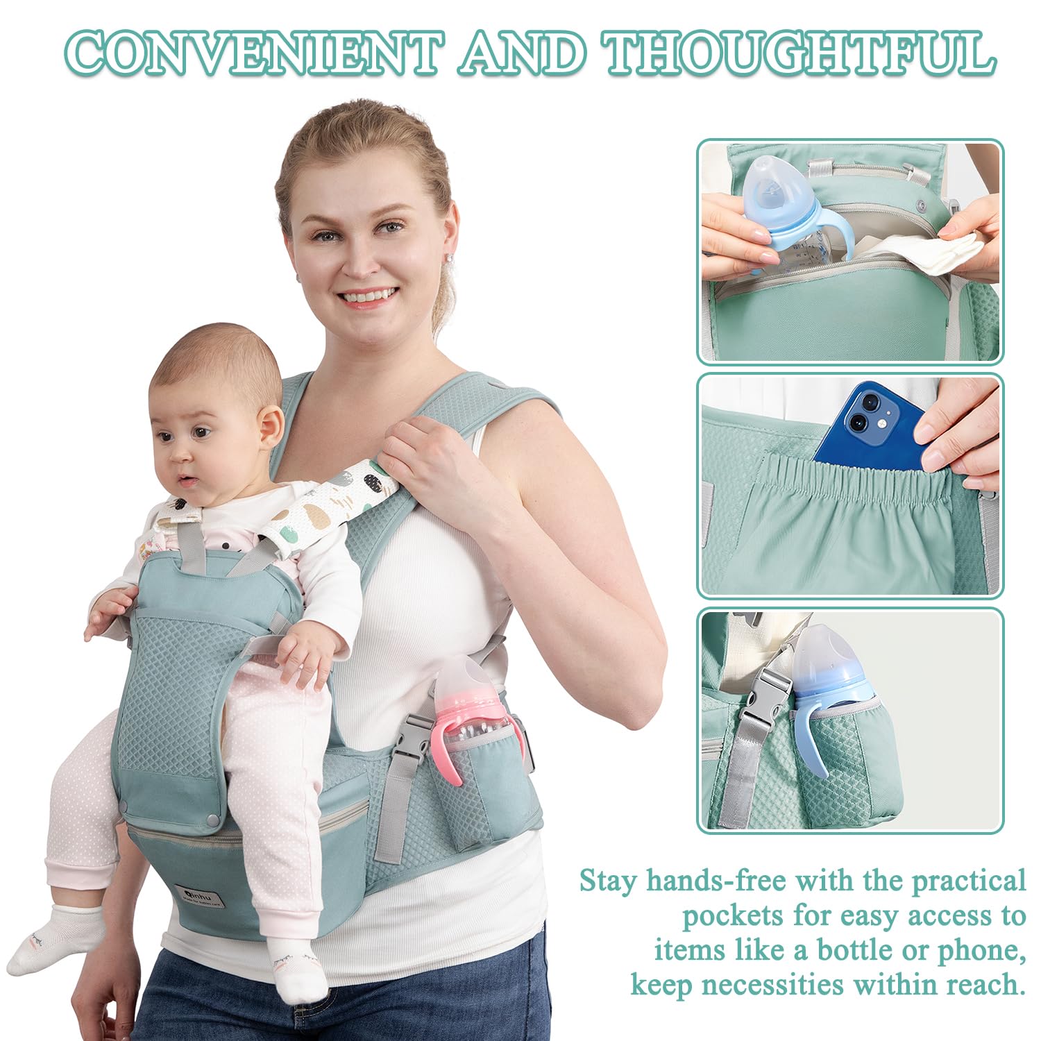 Fisca carrier breathable materials ensure cooling comfort for baby and parent.