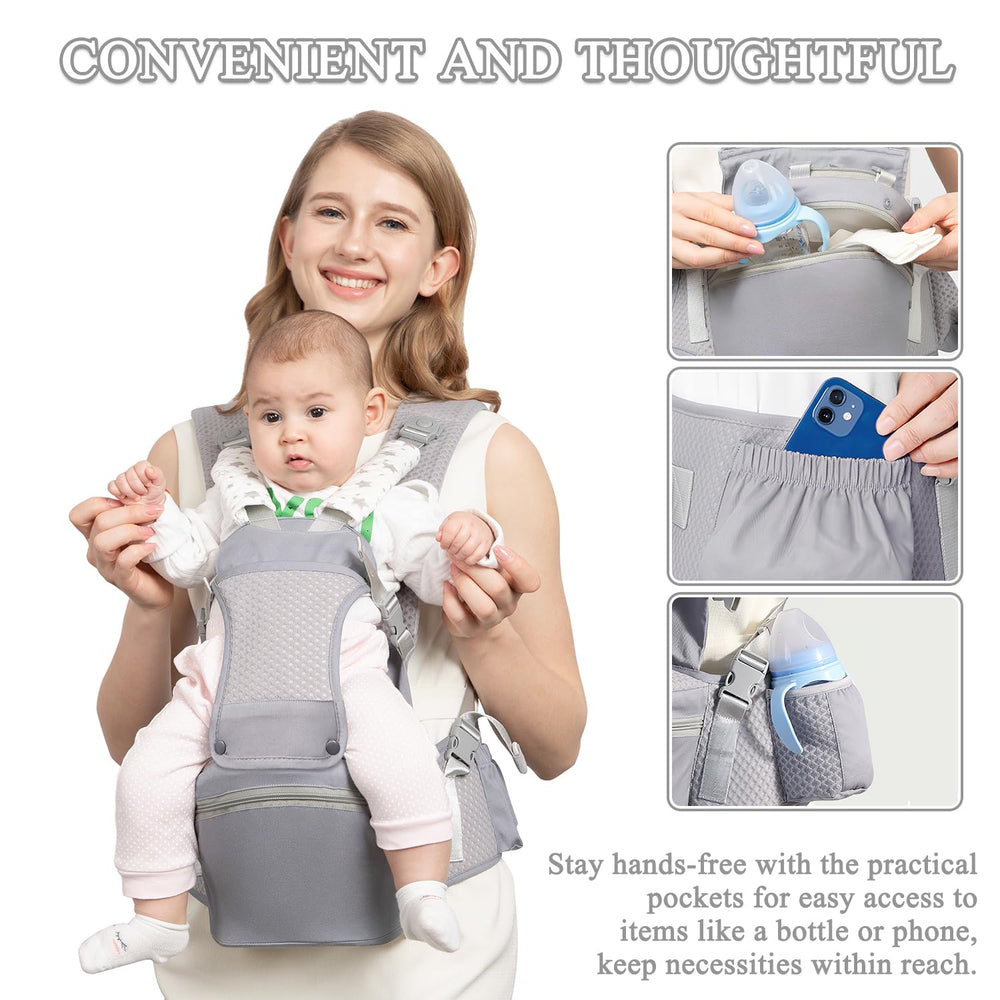 Fisca baby-carrier breathable-mesh-fabric keeps baby and wearer cool.