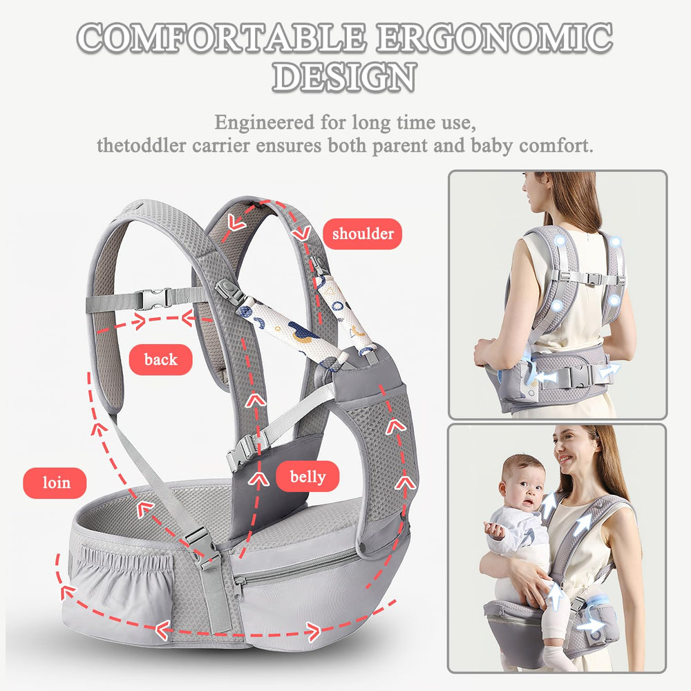 Fisca baby-carrier hip-seat-detachable highlights flexible carrying and easy transitions.