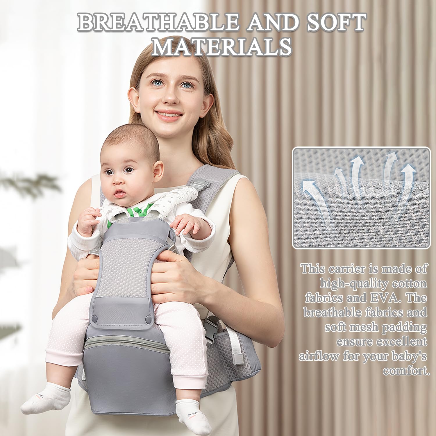 Fisca baby-carrier wide-waistband-lumbar-support improves posture during wear.
