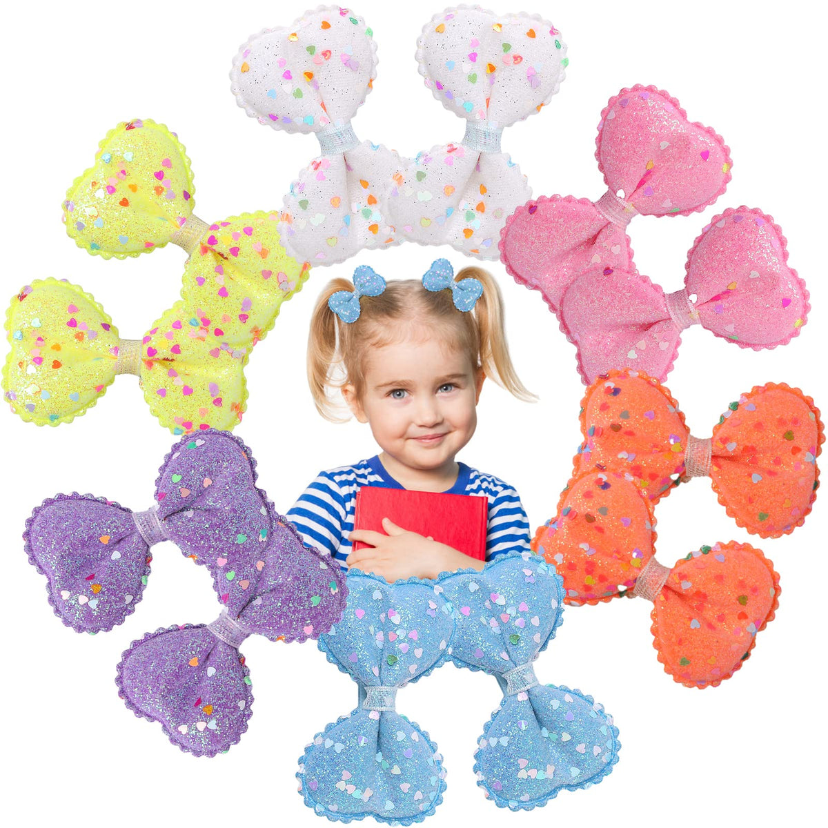 Fishdown Glitter Bows face view on alligator clip for sparkling daily outfits.