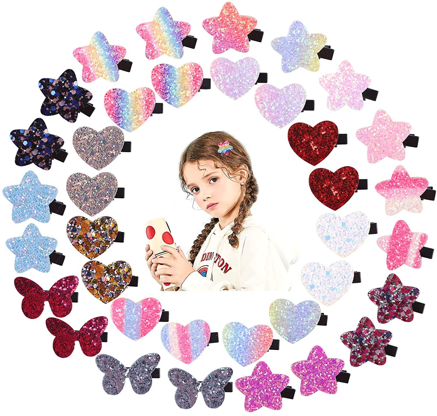 Fishdown Sparkle Sequins star clip close-up adds playful shine for kids' hairstyles.