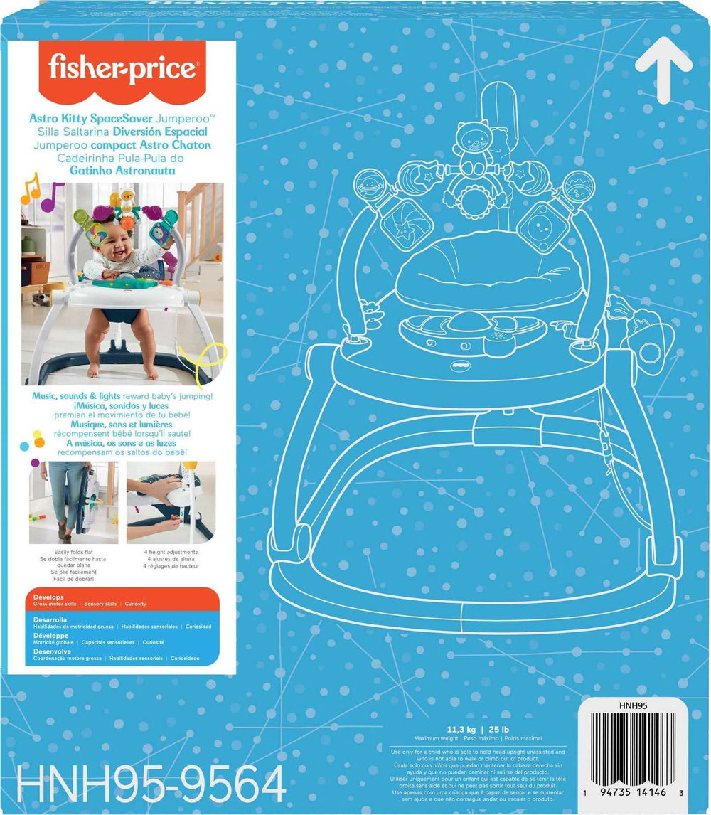 Fisher-Price Astro Kitty Jumperoo seat pad machine washable for easy cleanup