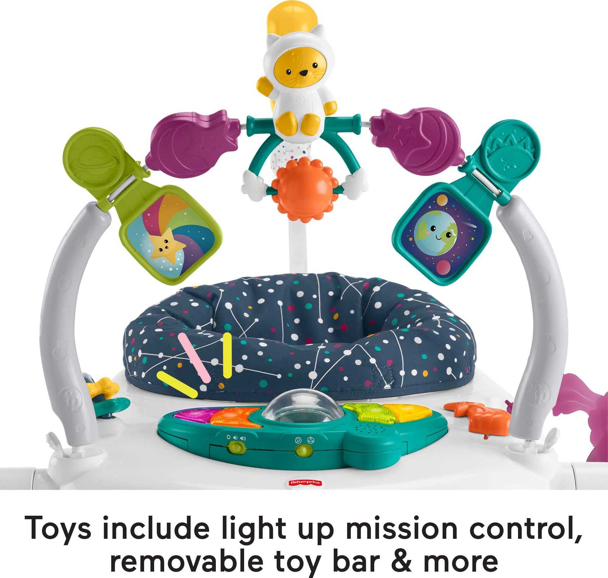 Fisher-Price Astro Kitty Jumperoo toy bar featuring spinners and a teether
