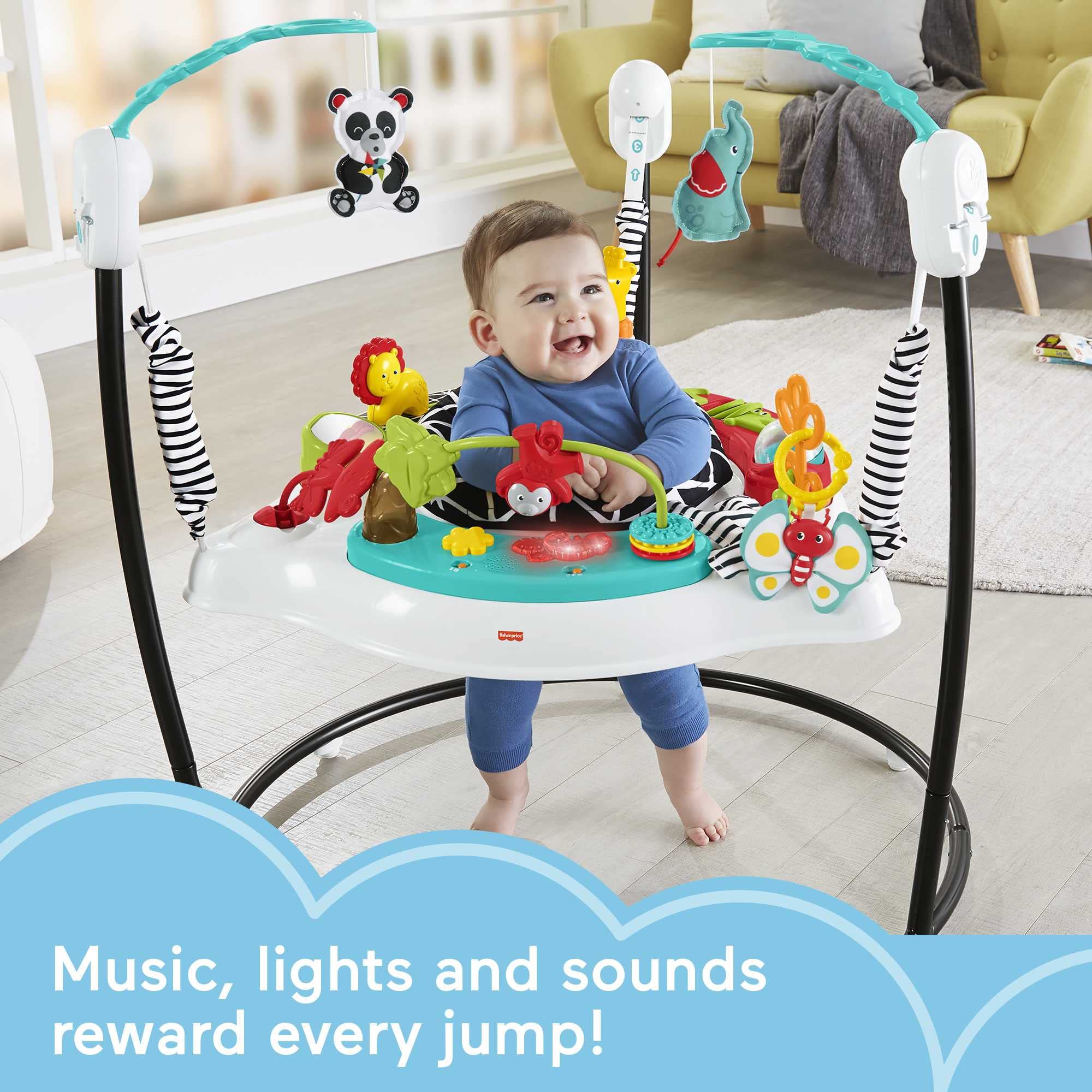 Fisher-Price Pink Petals Jumperoo toy array engages senses during bouncing sessions