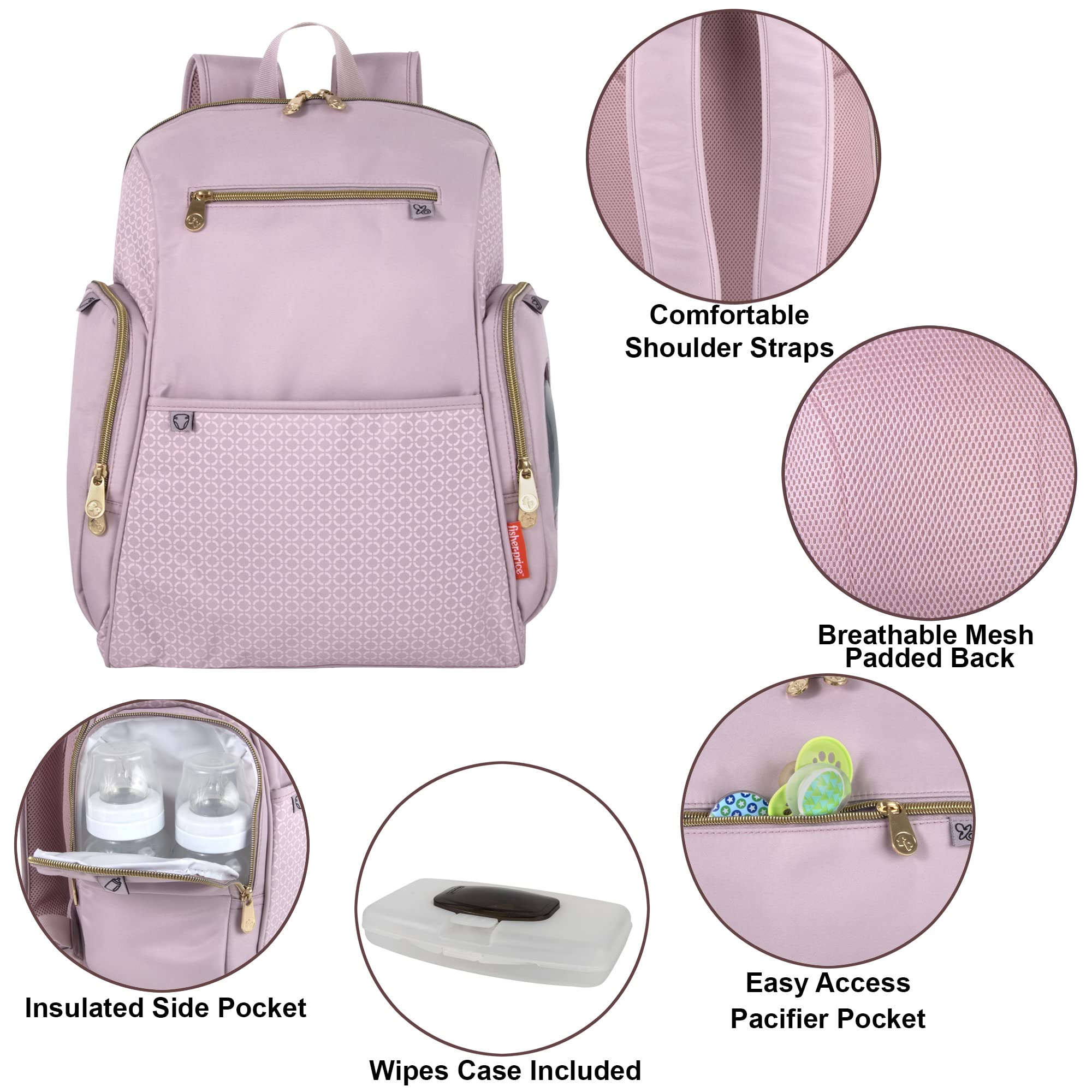 Fisher-Price Baby Fastfinder Gemma bag insulated bottle pocket pink keeps bottles at ideal temp