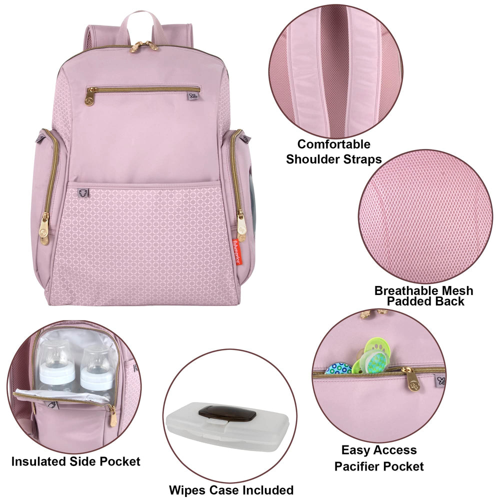 Fisher-Price Baby Fastfinder Gemma bag insulated bottle pocket pink keeps bottles at ideal temp
