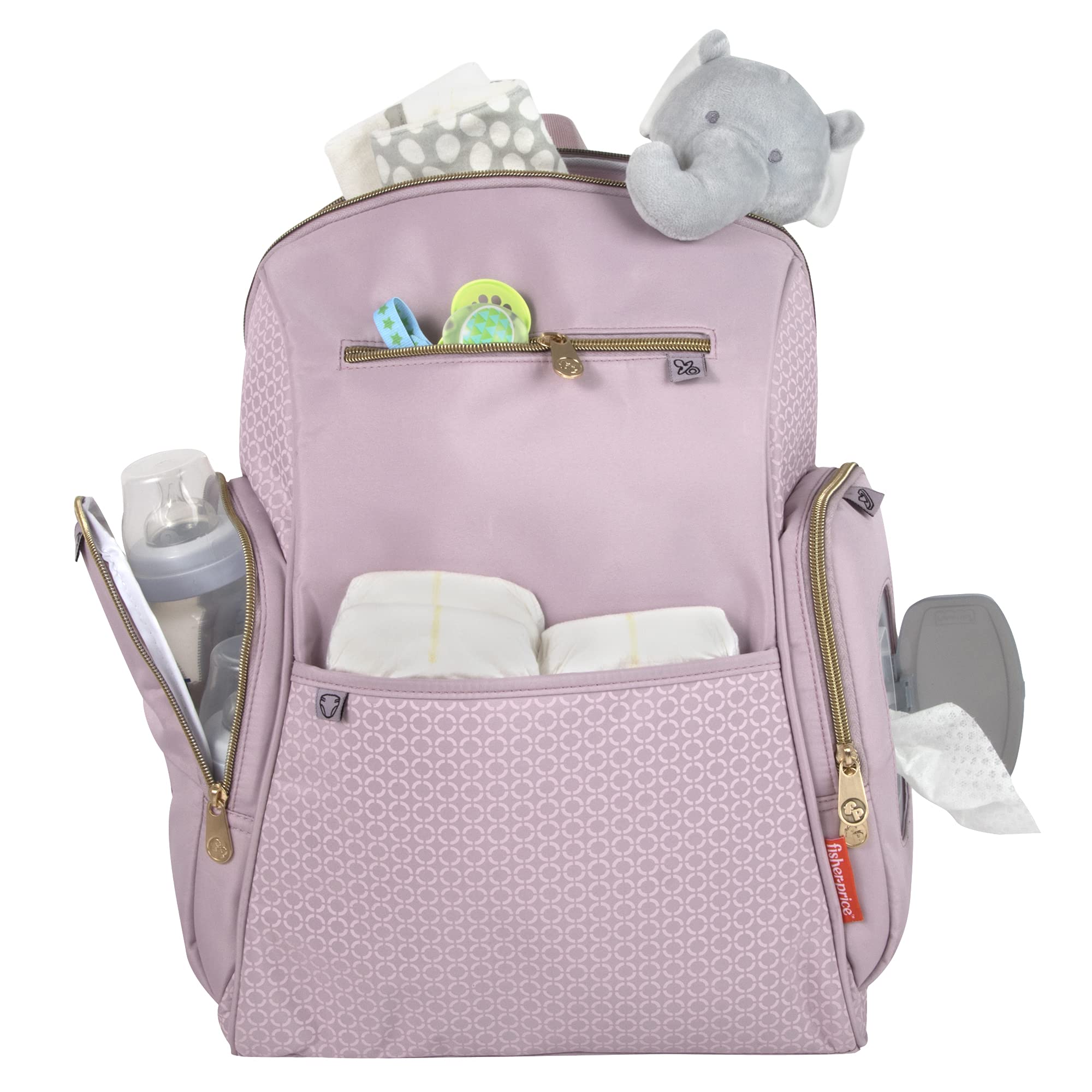 Fisher-Price Baby Fastfinder Gemma bag side pocket pink accommodates pacifier and snacks