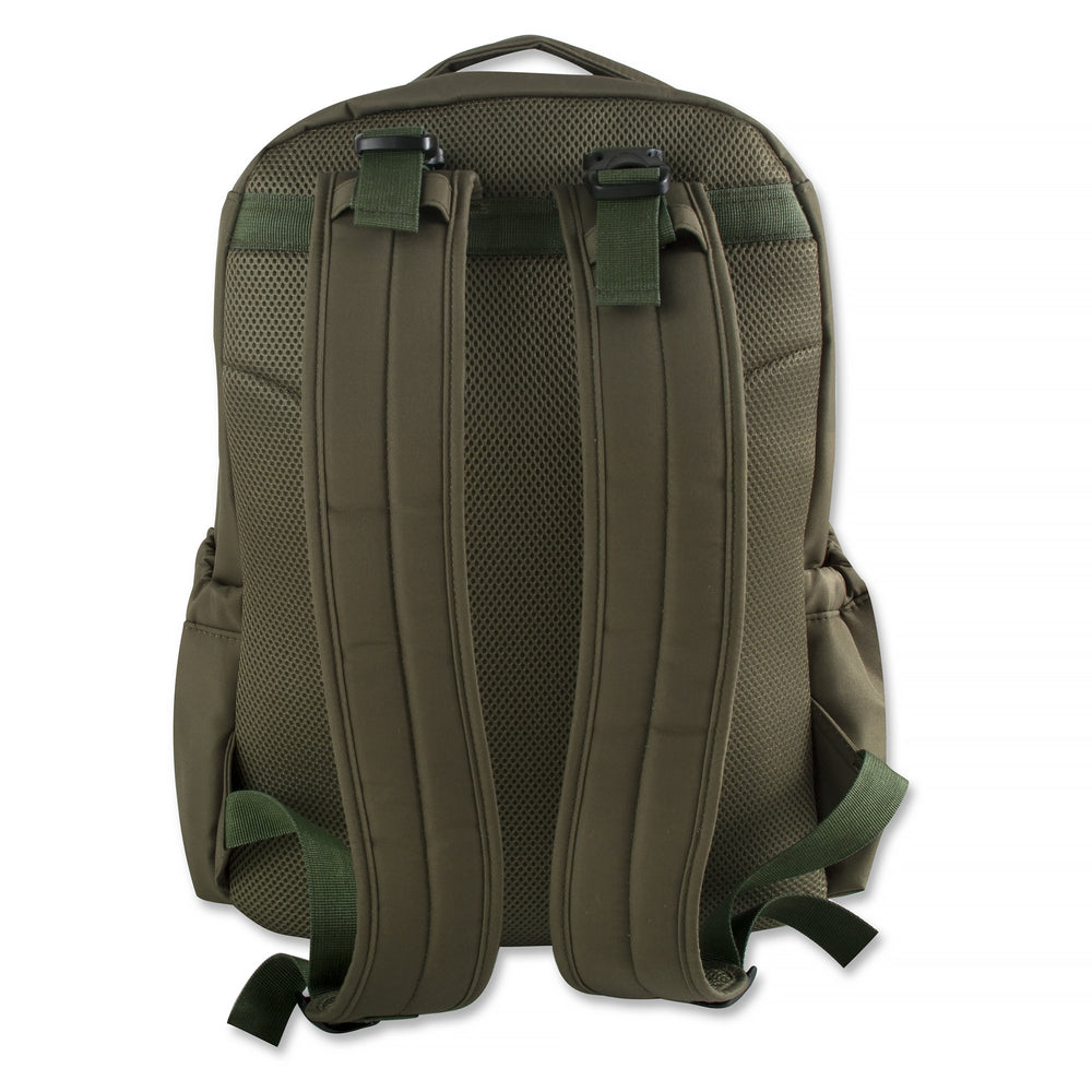 Fisher-Price Baby Morgan Quilted Backpack Olive laptop compartment keeps small devices secure