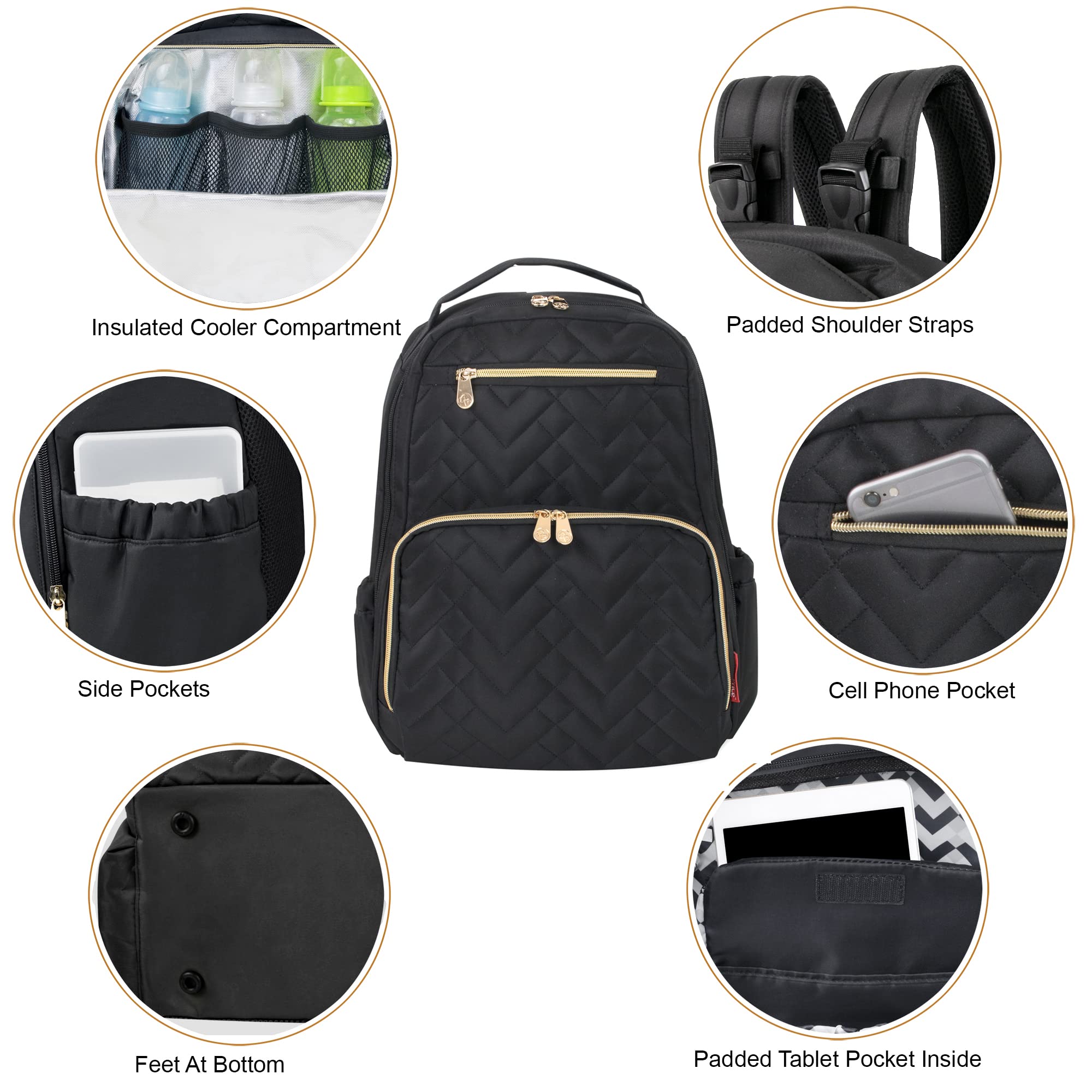 Fisher-Price Baby Signature Morgan backpack side pocket view showing water bottle pocket.