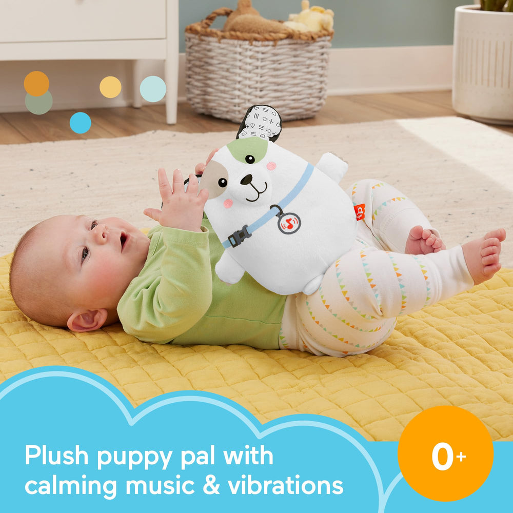 Fisher-Price Calming Vibes Puppy Soother fabric textures invite sensory exploration