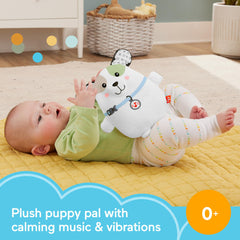 Fisher-Price Calming Vibes Puppy Soother fabric textures invite sensory exploration