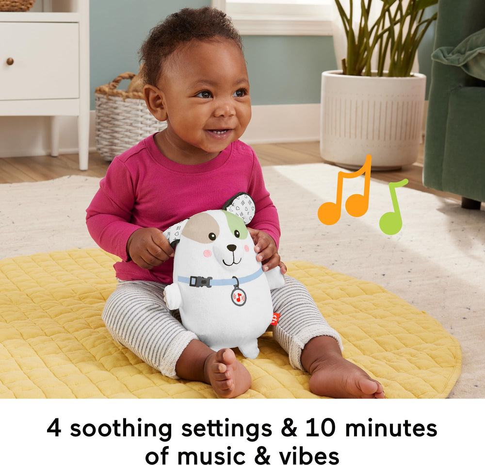 Fisher-Price Calming Vibes Puppy Soother in use during soothing session