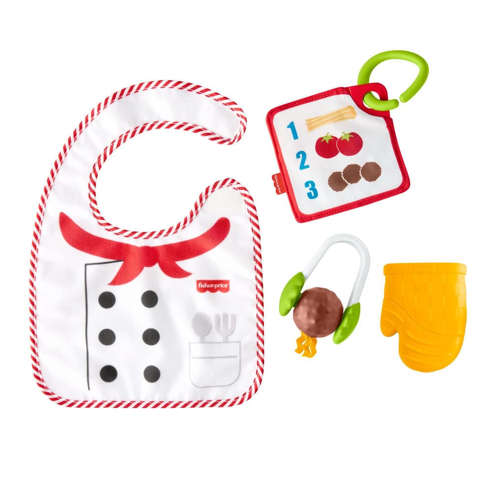 Fisher-Price Cutest Chef apron bib shown during mealtime for mess-control and style.