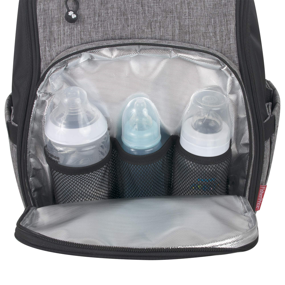 Fisher-Price diaper bag removable changing pad shown for easy on-the-go changes.