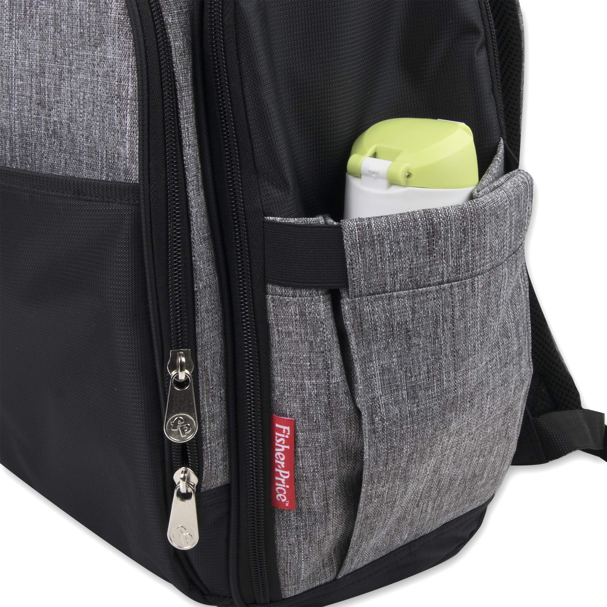 Fisher-Price diaper bag front Velcro pocket for fast access to essentials.
