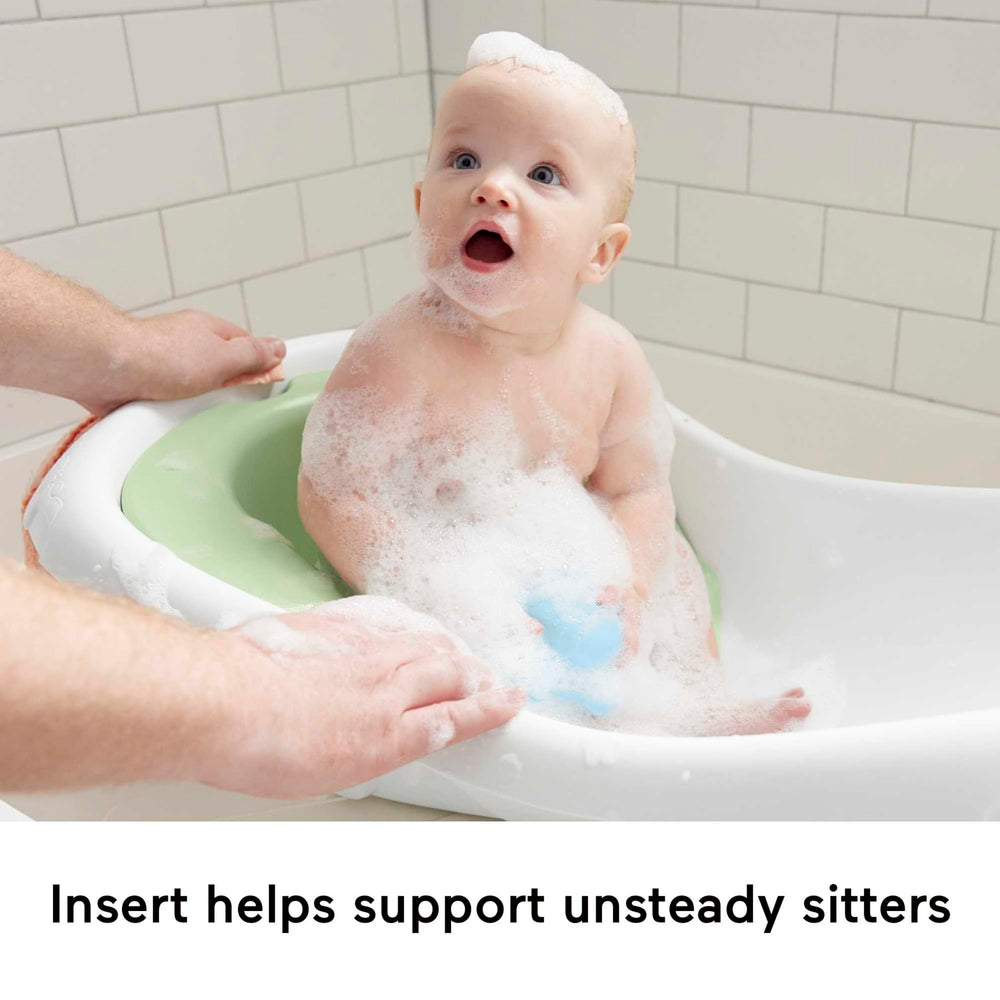 Fisher-Price drain plug and hook simplify drying and storage after bath.