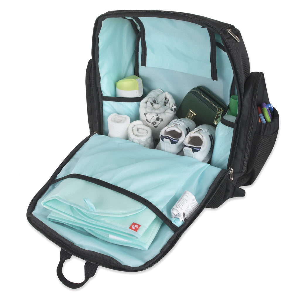Fisher-Price Kaden insulated bottle pockets holding bottles and snacks at temp.