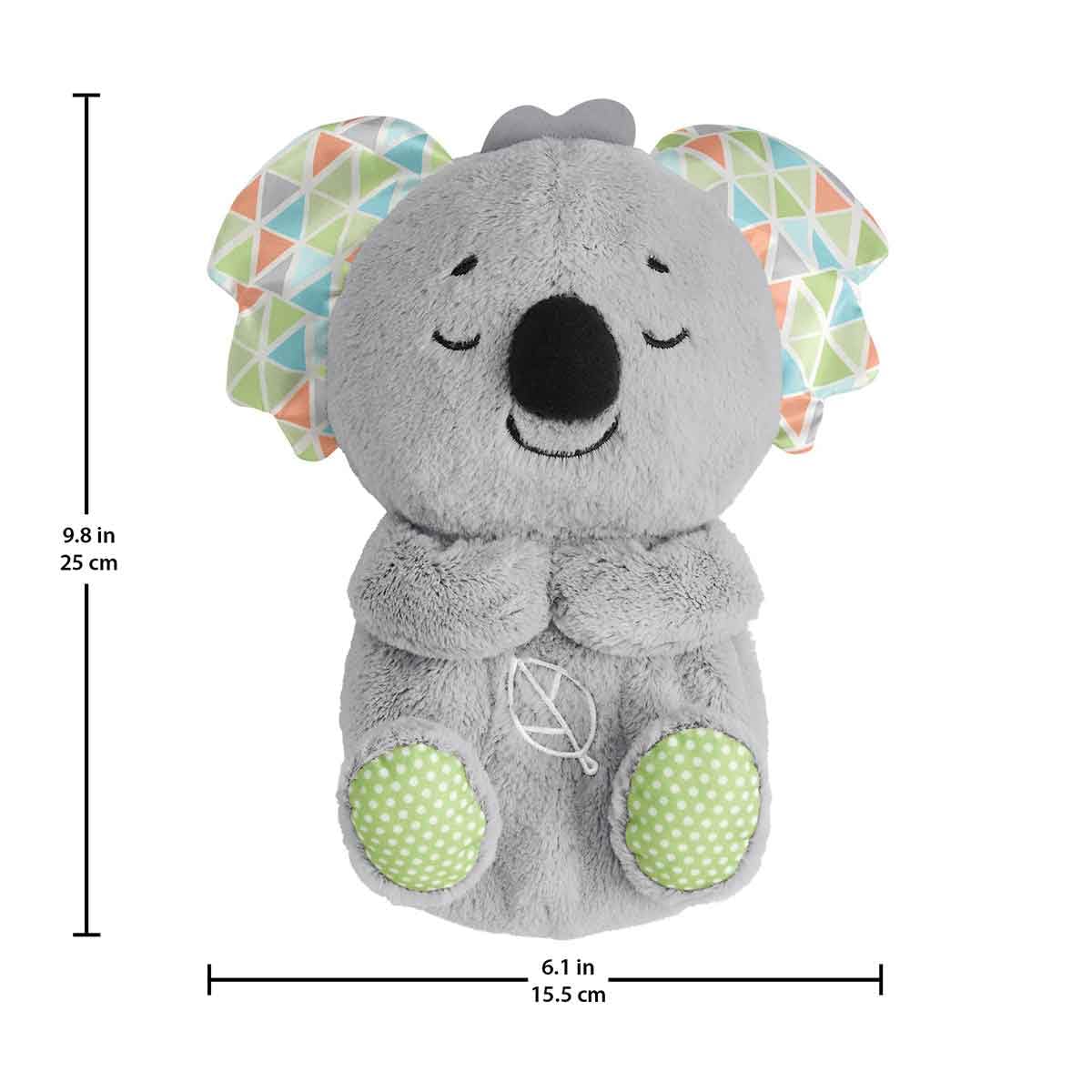Fisher-Price Koala breathing motion belly demonstrates rhythmic up-and-down for visual calm.