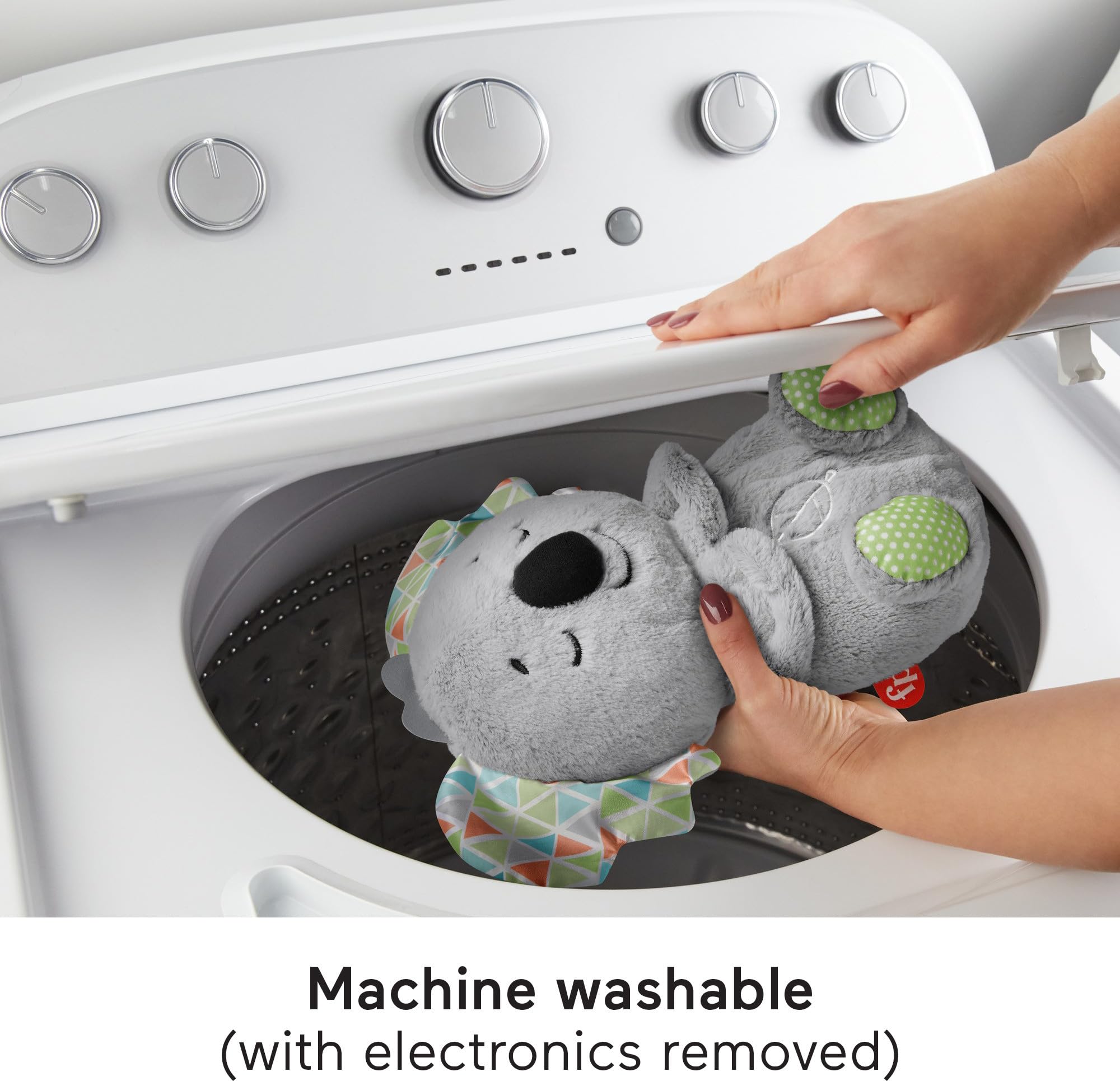 Fisher-Price Koala machine-washable plush with electronics removed for easy cleaning.