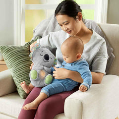 Fisher-Price Koala plush face close-up with satiny ears for cozy sensory exploration.