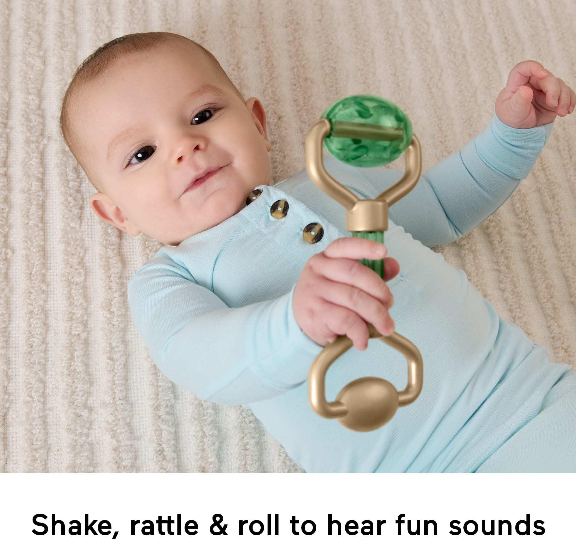 Fisher-Price Mini Me Moments clacker cucumber slices promote cause-and-effect play