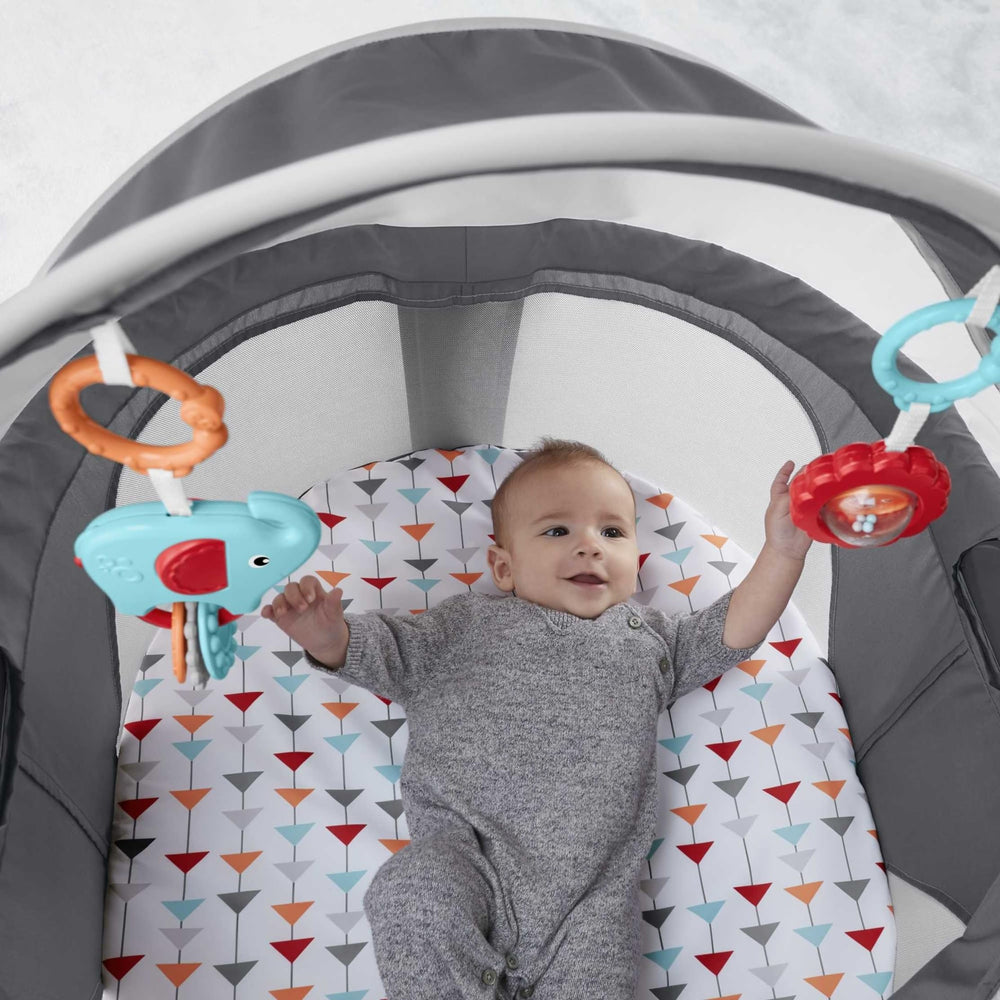 Fisher-Price On-the-Go Baby Dome folds flat for easy travel