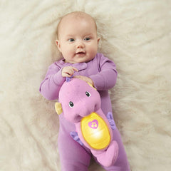 Fisher-Price Soothe & Glow Seahorse soft glow light aids nighttime calming during crib time.