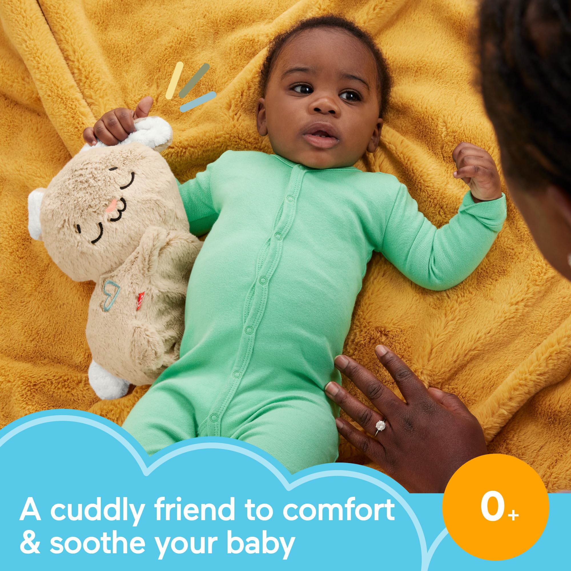 Fisher-Price Soothe & Settle Bunny with music and sounds promotes soothing bedtime routine.