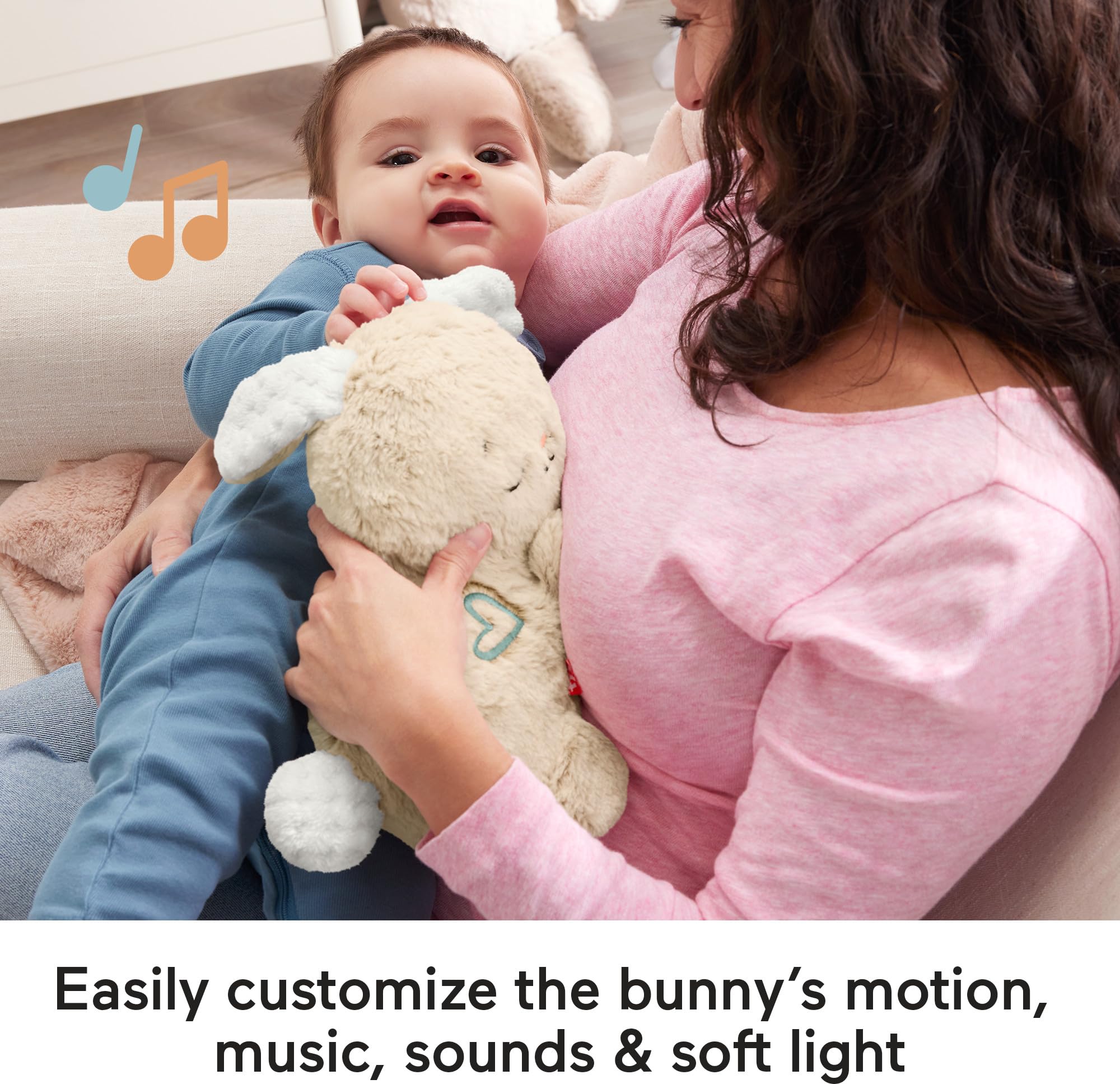 Fisher-Price Soothe & Settle Bunny's soft glow light supports visual focus at bedtime.
