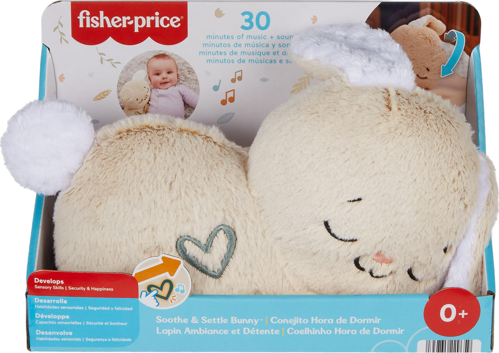 Fisher-Price Soothe & Settle Bunny helps engage developing senses with rhythmic motion and gentle sounds.