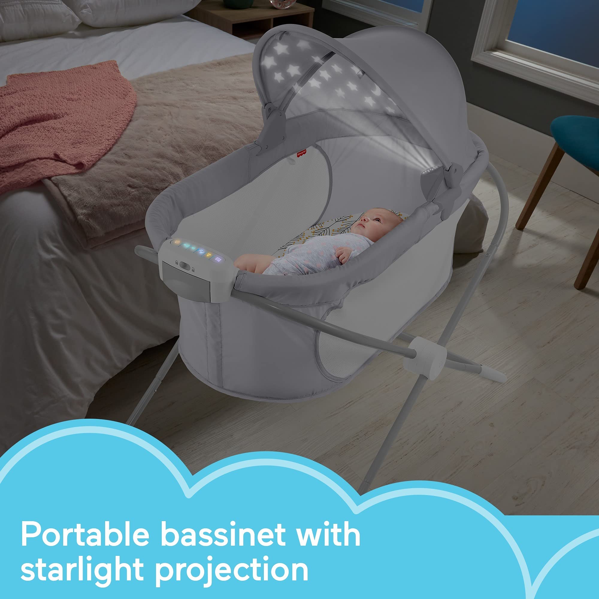 Fisher-Price Soothing View Bassinet retractable canopy with starry light