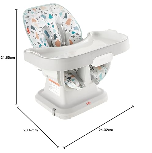 Fisher-Price SpaceSaver high chair navy foliage on-dining-chair—fits most chairs for versatile mealtimes.