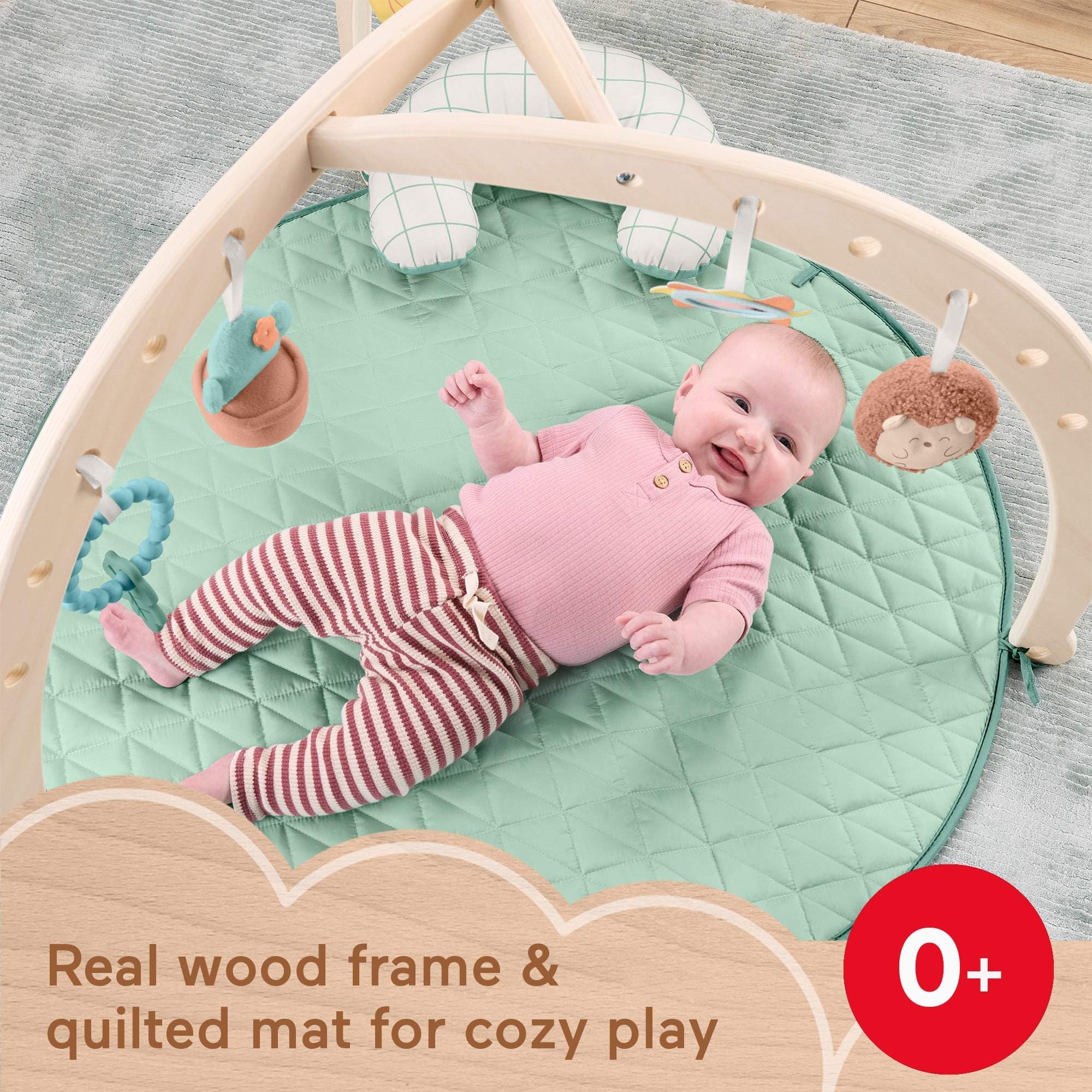 Fisher-Price wood playmat tummy time wedge supporting baby's neck and core