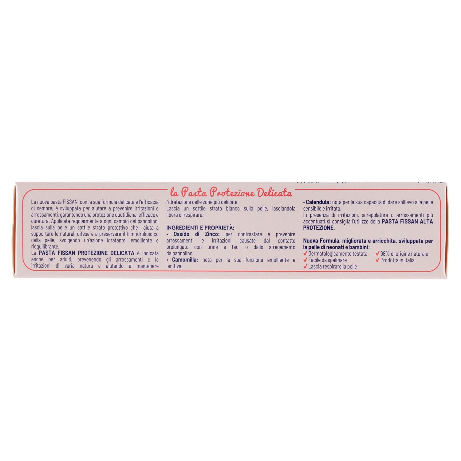 Fissan Pasta del 100ml natural-origin ingredients highlight gentle care for sensitive areas.
