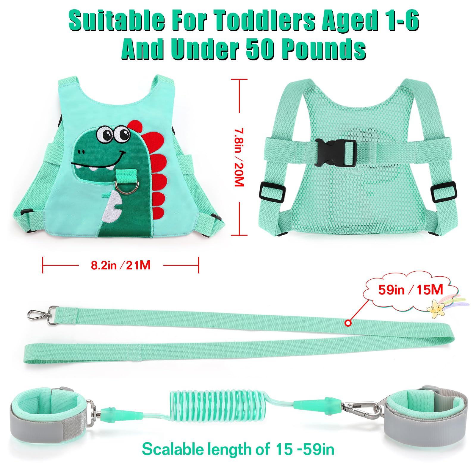 FITARTS toddler leash-harness adjustable buckle demonstrating secure fit for 1-5 years.