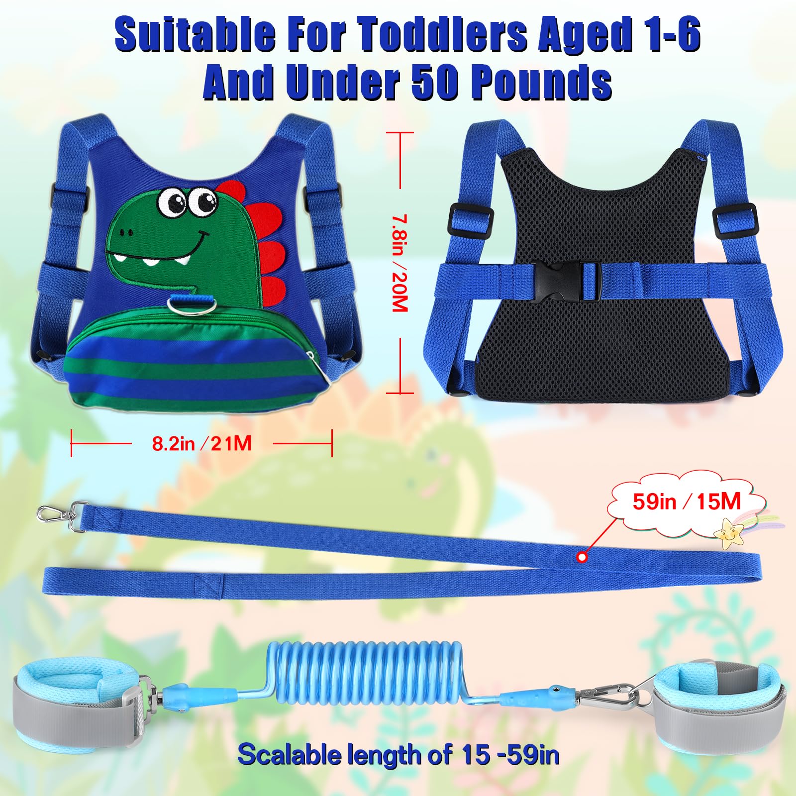 FITARTS toddler leash blue-green with wrist-link attachment for secure walking