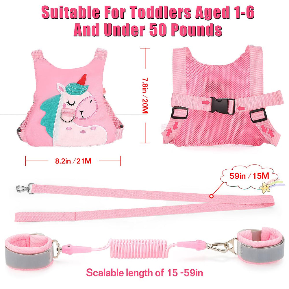 FITARTS toddler leash detachable strap pink shows adjustable fit for growing kids.