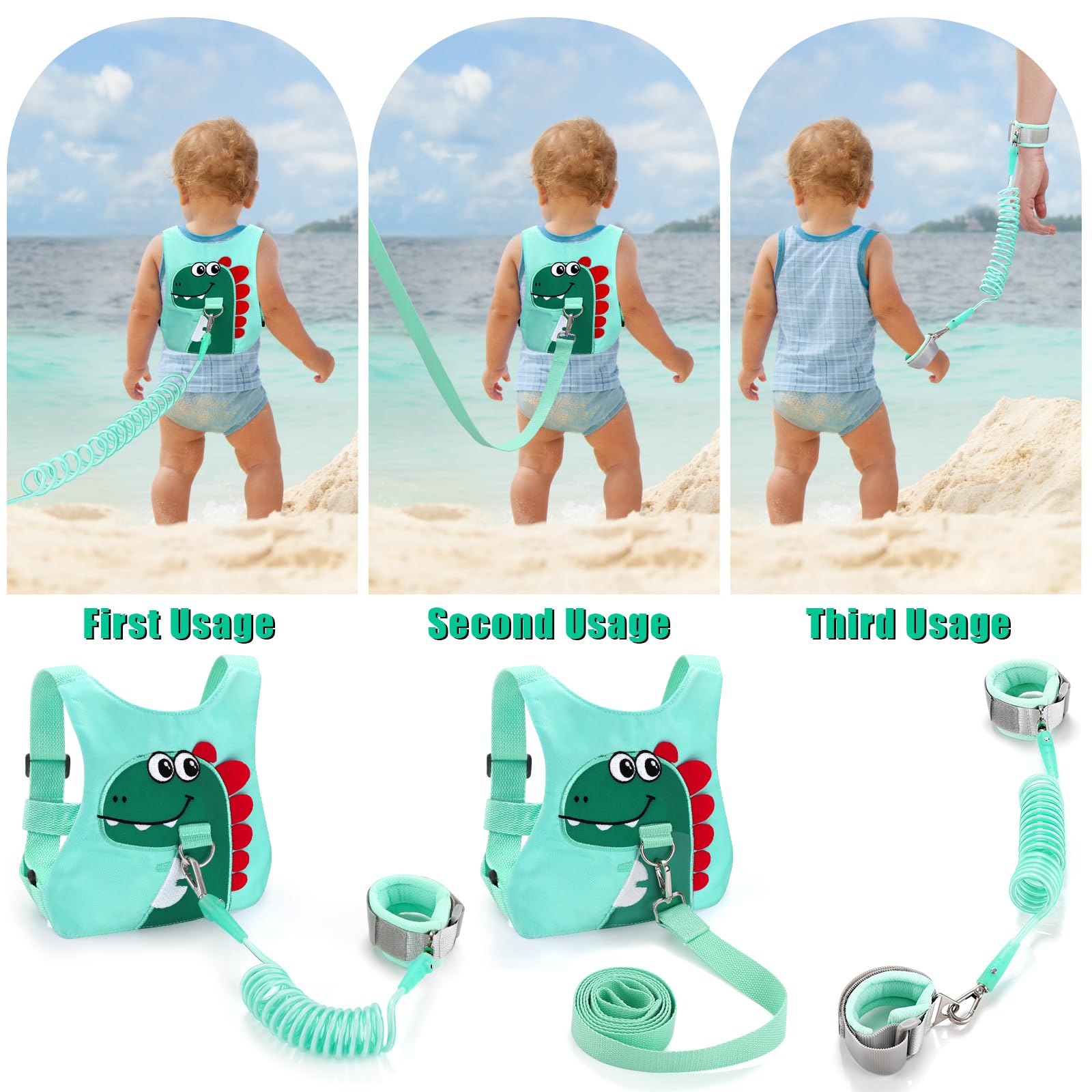 FITARTS unique design on a green harness appealing to kids during travel.