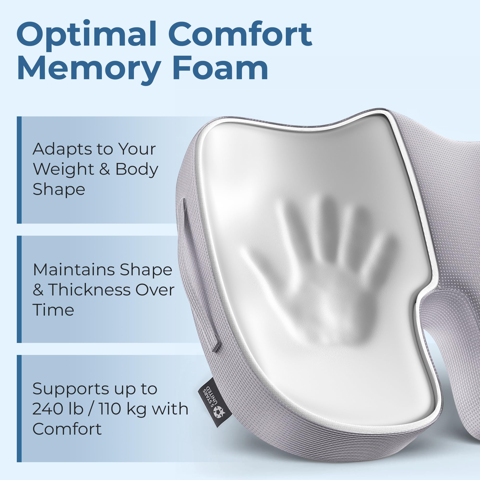 5 Stars United seat cushion ergonomic U-shape supports tailbone and spine alignment