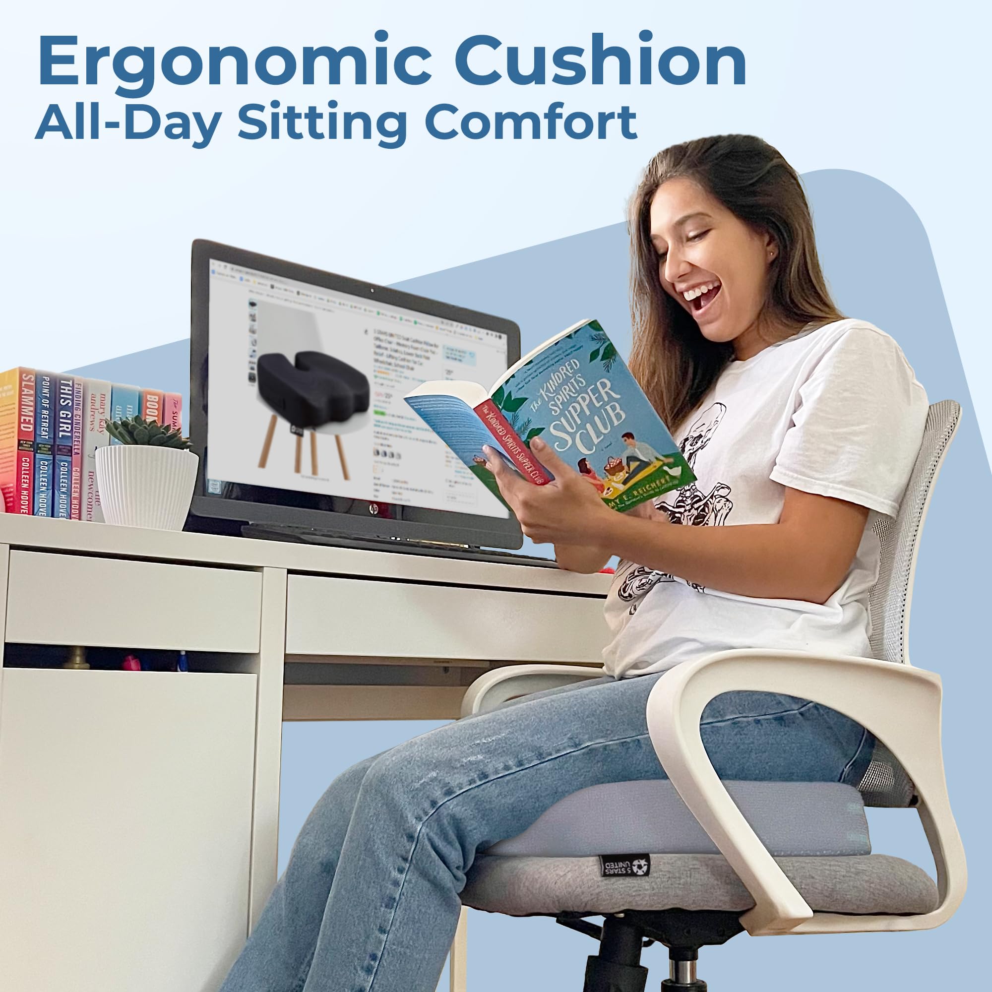 5 Stars United seat cushion enhances gaming and desk setup with back support