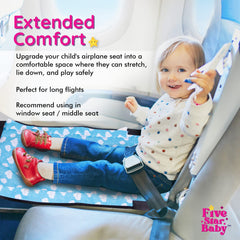 FIVESTARBABY airplane seat extender in use to support a child.