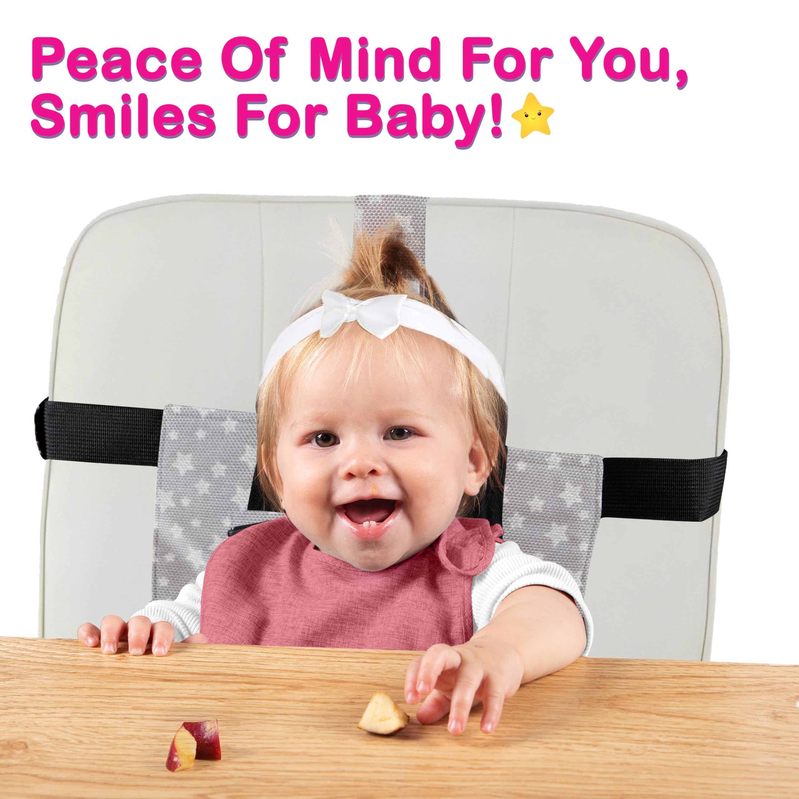 FIVESTARBABY chair-strap 3-height-adjustments adapts as your child grows from 6 months