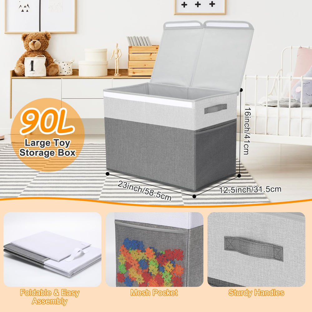 Fiwochic 11-inch cubes bin grey-white organizes blocks and plush.