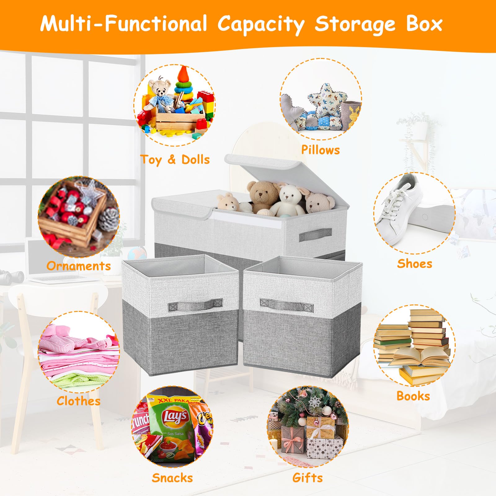 Fiwochic linen fabric and thick 4mm cardboard build adds durability for daily use.