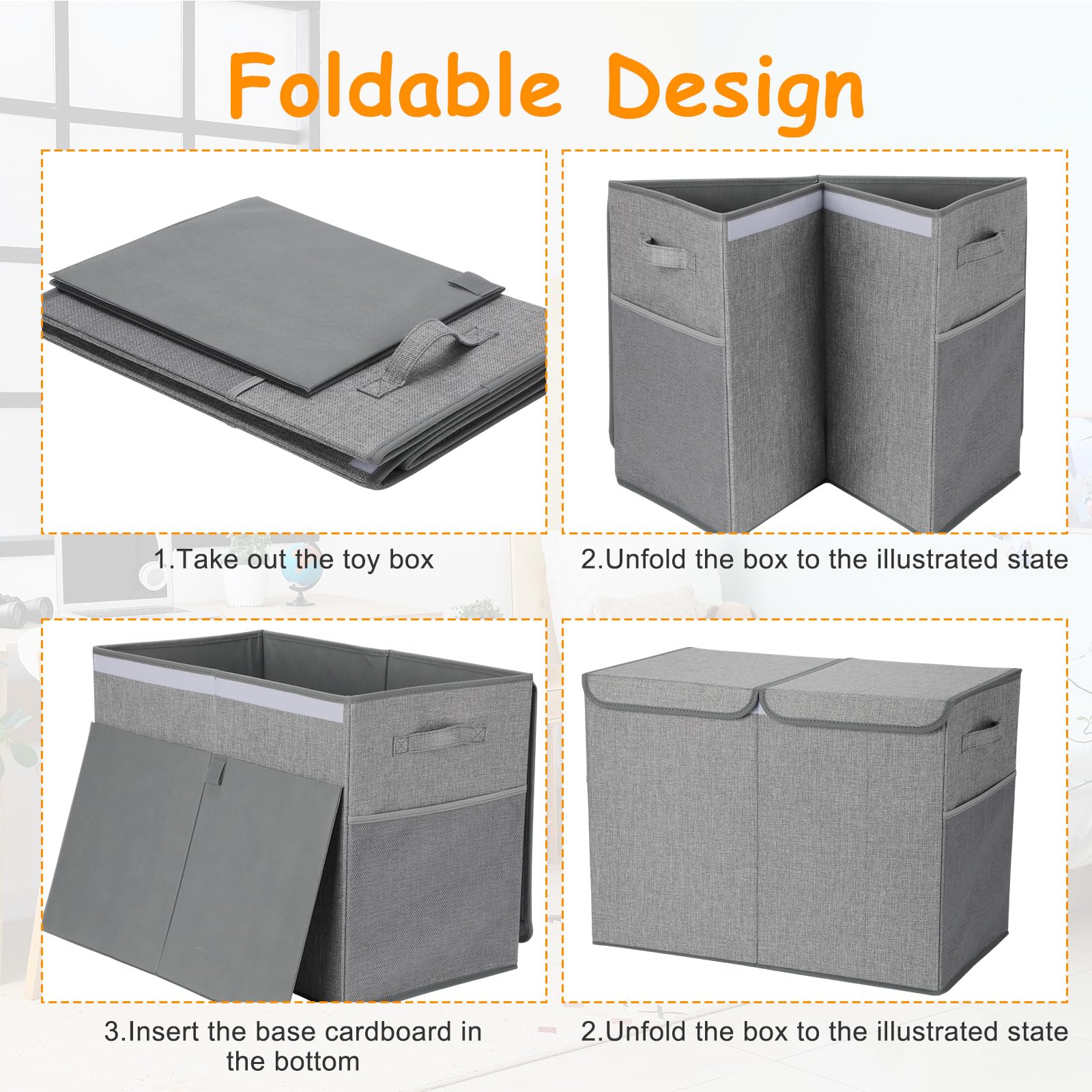 Fiwochic toy chest side mesh pockets neatly classify small items.