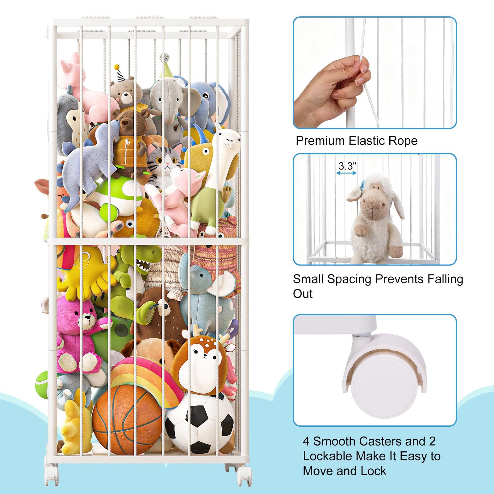 Fixwal stuffed animal storage with casters enables effortless mobility around the room